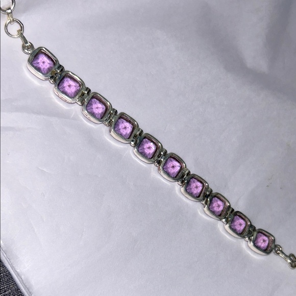 Vintage Purple Amethyst Sterling Silver Bracelet 925 - Picture 4 of 5